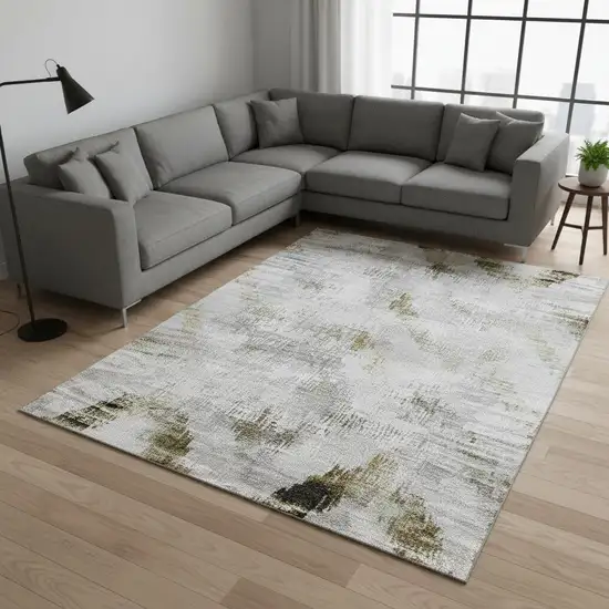 Taupe Gray And Brown Abstract Washable Area Rug With UV Protection Photo 2