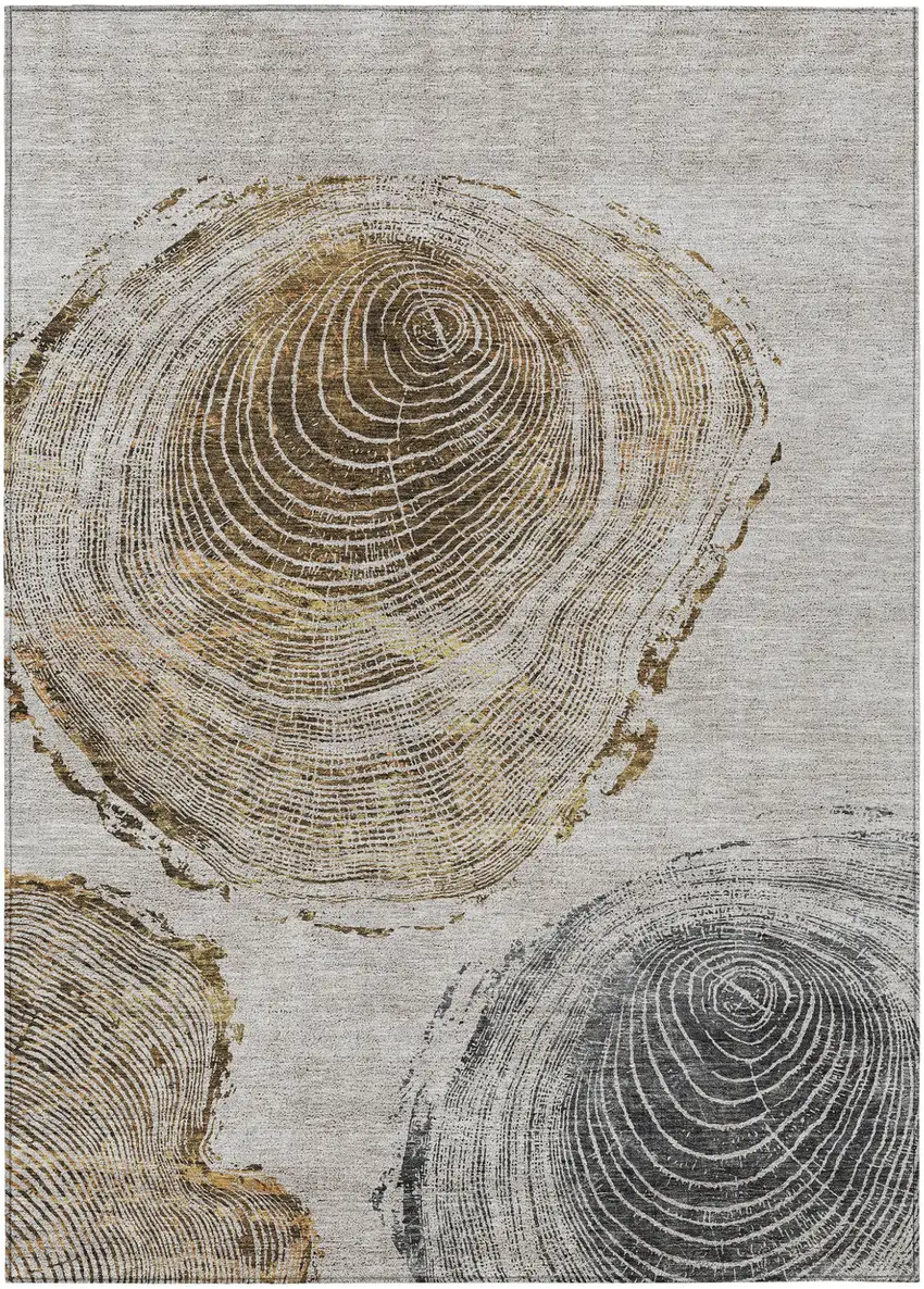 Taupe Gray And Brown Abstract Washable Indoor Outdoor Area Rug Photo 1