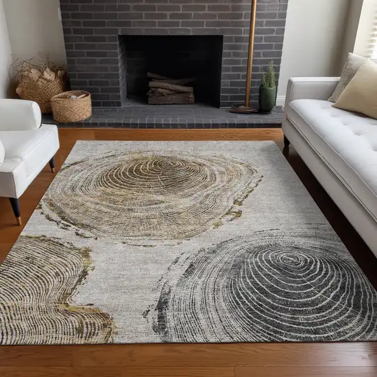 Taupe Gray And Brown Abstract Washable Indoor Outdoor Area Rug Photo 8