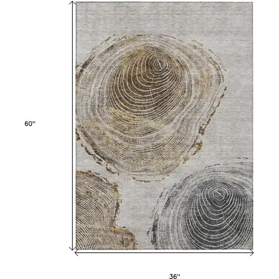 Taupe Gray And Brown Abstract Washable Indoor Outdoor Area Rug Photo 3