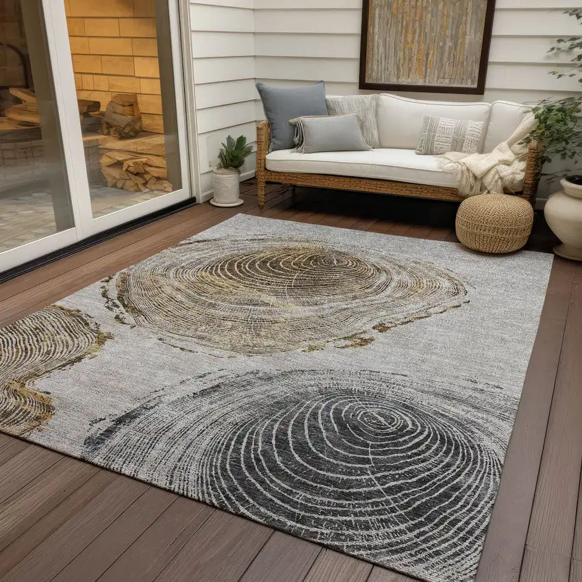 Taupe Gray And Brown Abstract Washable Indoor Outdoor Area Rug Photo 8