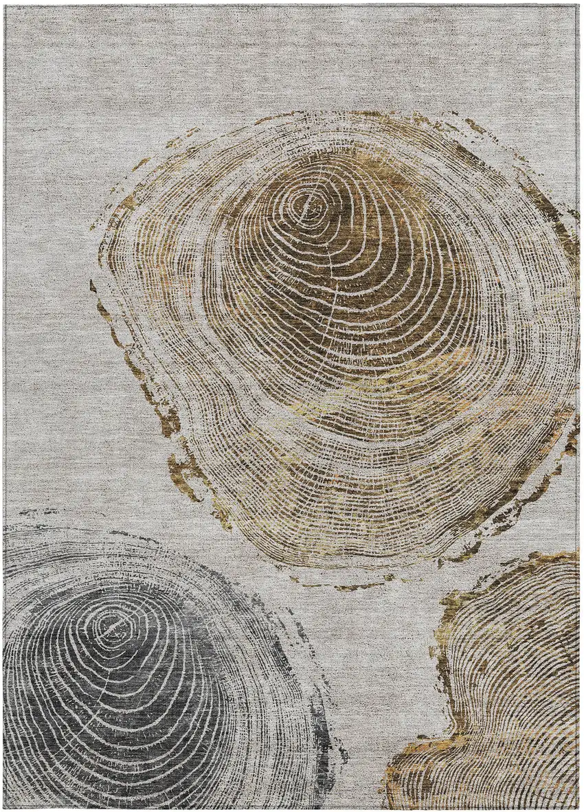 Taupe Gray And Brown Abstract Washable Indoor Outdoor Area Rug Photo 6