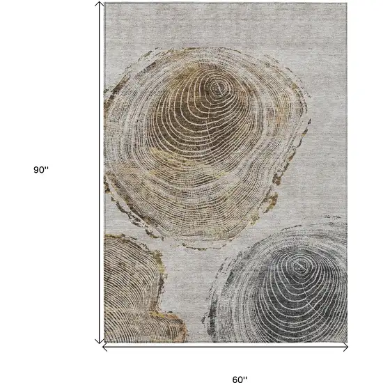 Taupe Gray And Brown Abstract Washable Indoor Outdoor Area Rug Photo 3