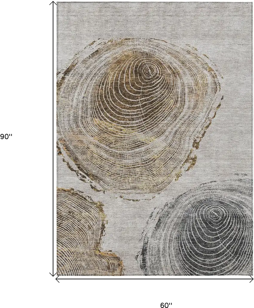 Taupe Gray And Brown Abstract Washable Indoor Outdoor Area Rug Photo 3