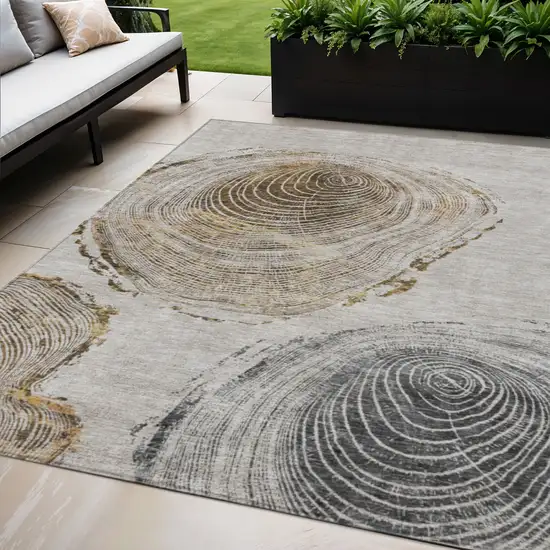 Taupe Gray And Brown Abstract Washable Indoor Outdoor Area Rug Photo 1
