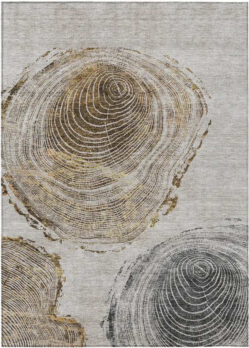 Taupe Gray And Brown Abstract Washable Indoor Outdoor Area Rug Photo 2