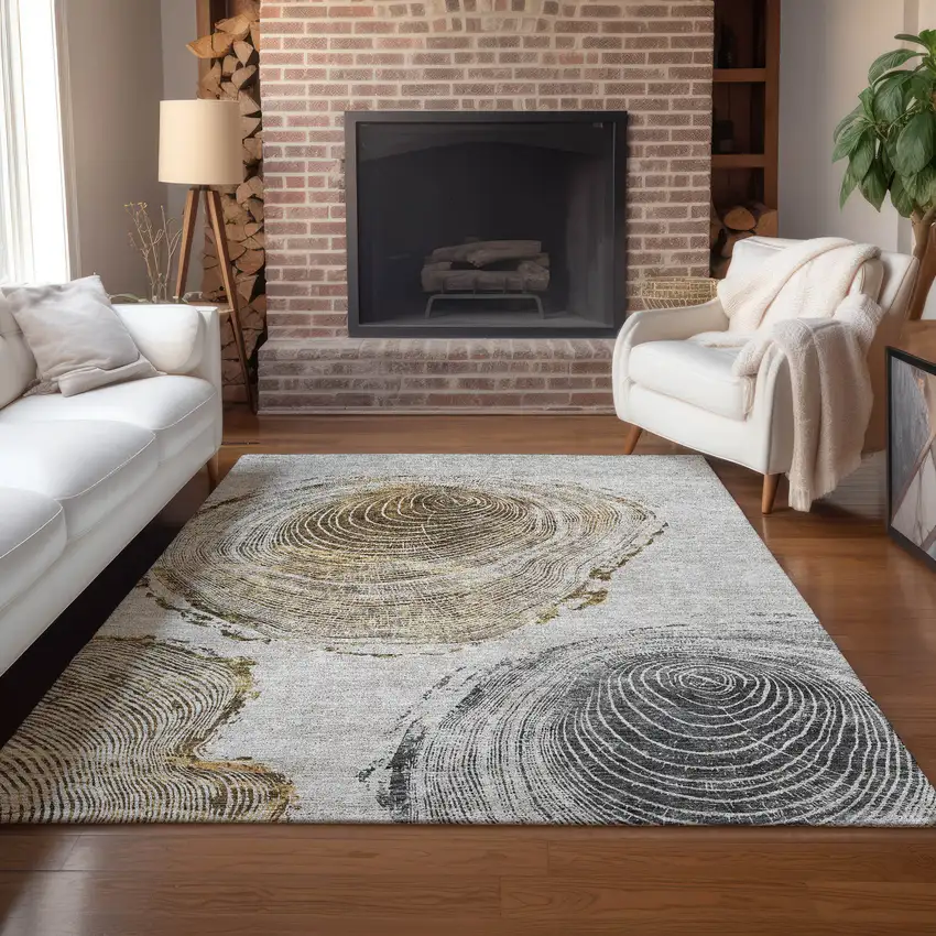 Taupe Gray And Brown Abstract Washable Indoor Outdoor Area Rug Photo 9