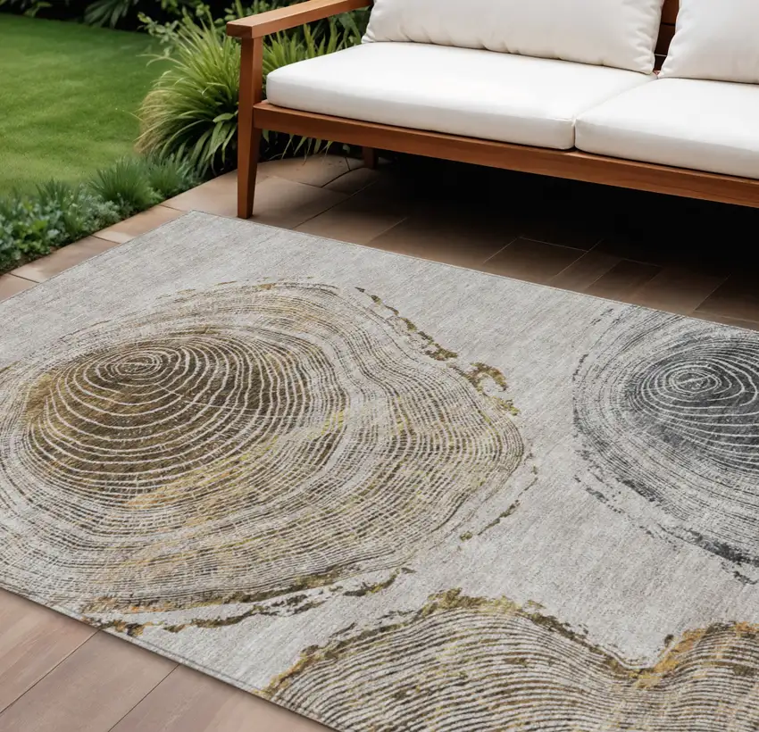 Taupe Gray And Brown Abstract Washable Indoor Outdoor Area Rug Photo 1