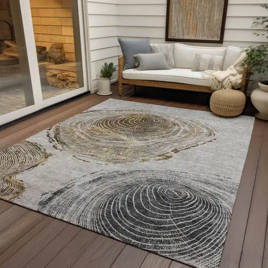 Taupe Gray And Brown Abstract Washable Indoor Outdoor Area Rug Photo 7