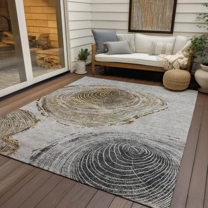 Taupe Gray And Brown Abstract Washable Indoor Outdoor Area Rug Photo 7