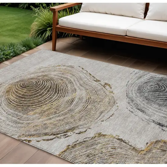 Taupe Gray And Brown Abstract Washable Indoor Outdoor Area Rug Photo 1