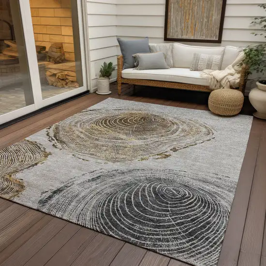 Taupe Gray And Brown Abstract Washable Indoor Outdoor Area Rug Photo 7