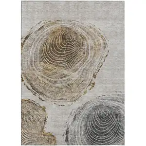 Photo of Taupe Gray And Brown Abstract Washable Indoor Outdoor Area Rug