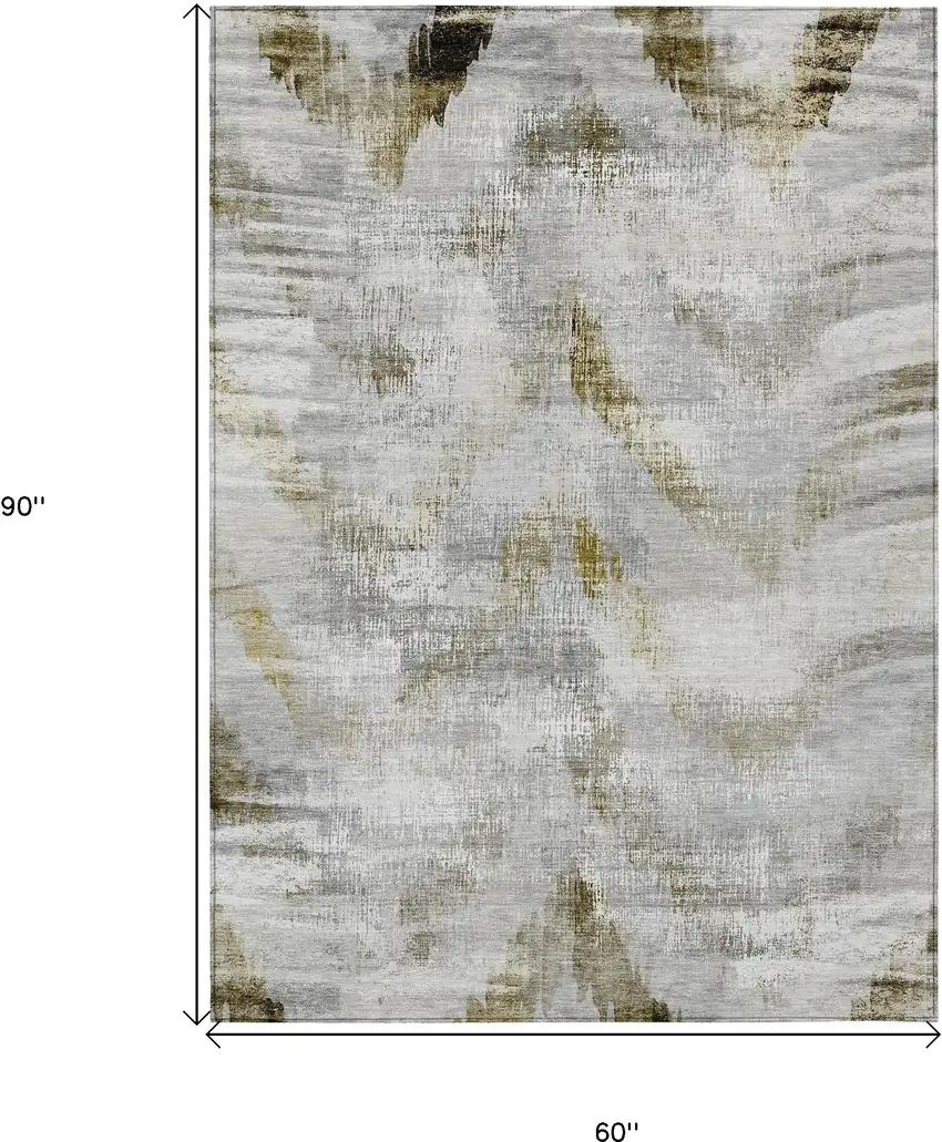 Taupe Gray And Brown Abstract Washable Indoor Outdoor Area Rug Photo 3