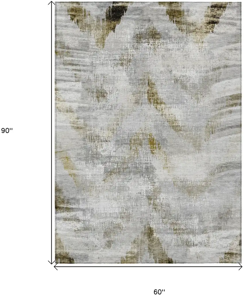 Taupe Gray And Brown Abstract Washable Indoor Outdoor Area Rug Photo 3