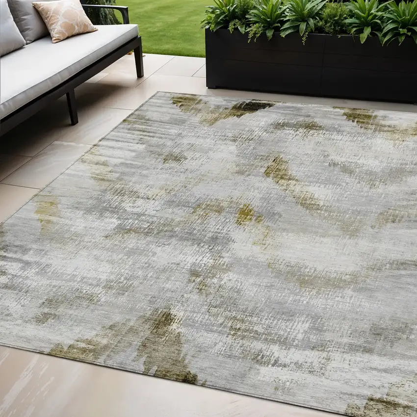 Taupe Gray And Brown Abstract Washable Indoor Outdoor Area Rug Photo 1