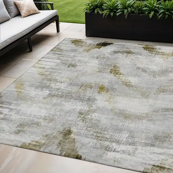 Taupe Gray And Brown Abstract Washable Indoor Outdoor Area Rug Photo 1