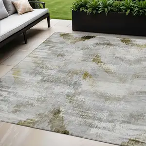 Photo of Taupe Gray And Brown Abstract Washable Indoor Outdoor Area Rug