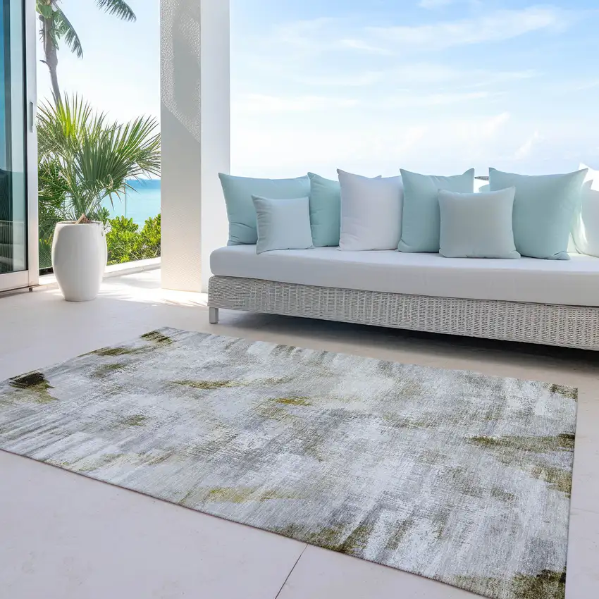 Taupe Gray And Brown Abstract Washable Indoor Outdoor Area Rug Photo 8