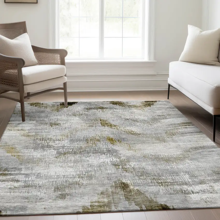 Taupe Gray And Brown Abstract Washable Indoor Outdoor Area Rug Photo 9