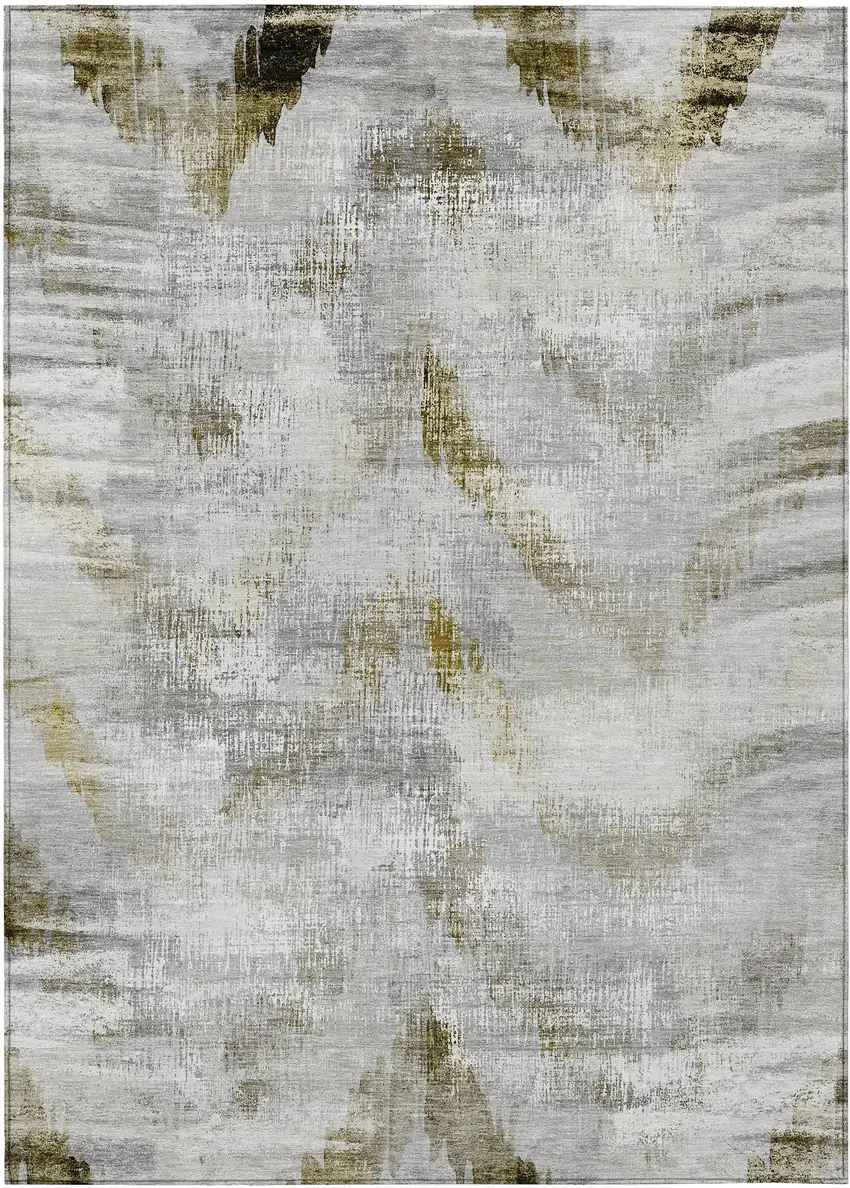 Taupe Gray And Brown Abstract Washable Indoor Outdoor Area Rug Photo 2