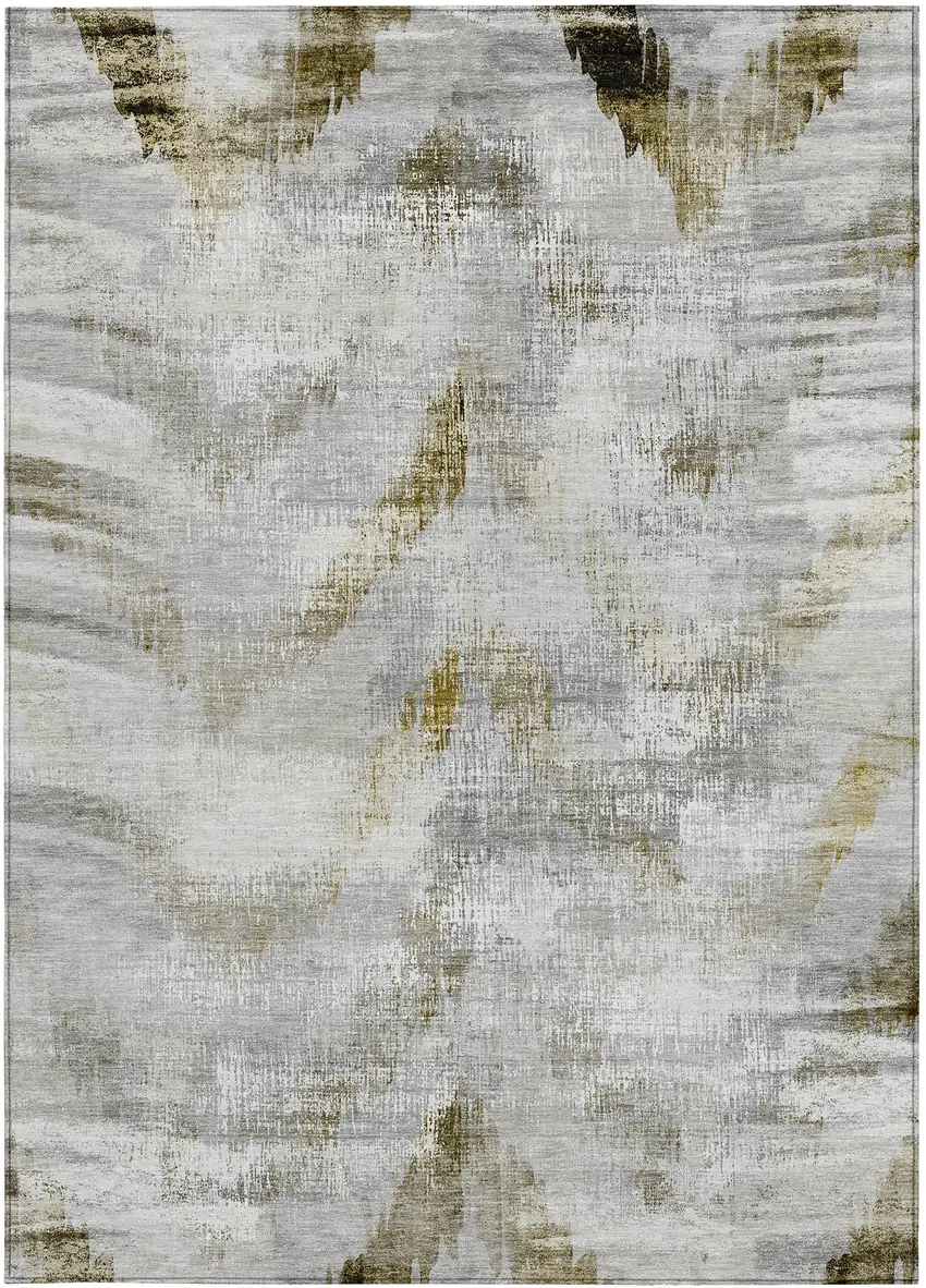 Taupe Gray And Brown Abstract Washable Indoor Outdoor Area Rug Photo 6