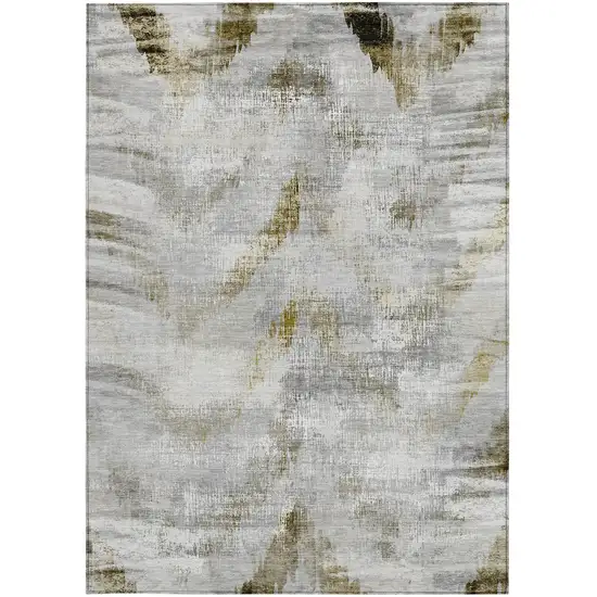 Taupe Gray And Brown Abstract Washable Indoor Outdoor Area Rug Photo 6