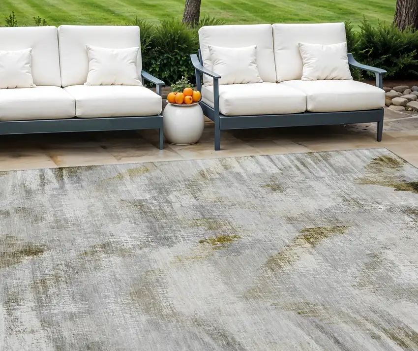 Taupe Gray And Brown Abstract Washable Indoor Outdoor Area Rug Photo 1