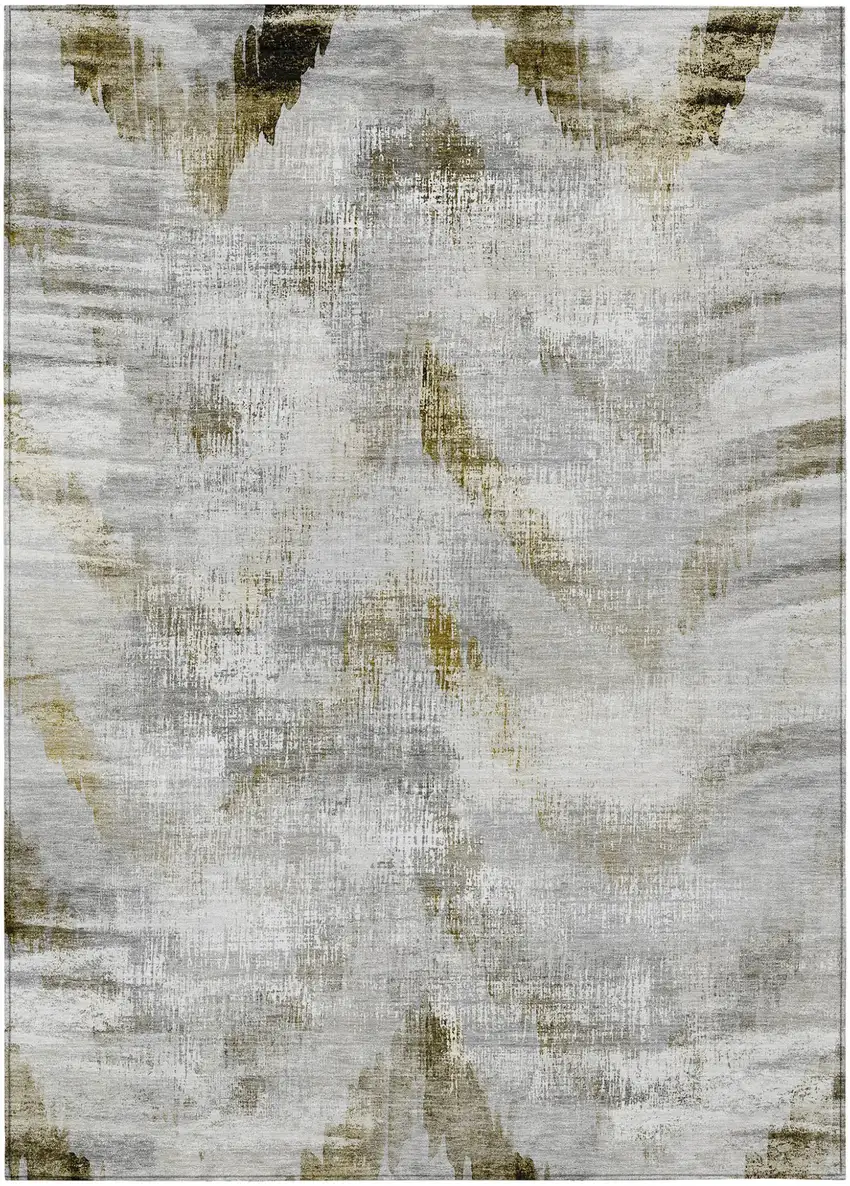 Taupe Gray And Brown Abstract Washable Indoor Outdoor Area Rug Photo 2