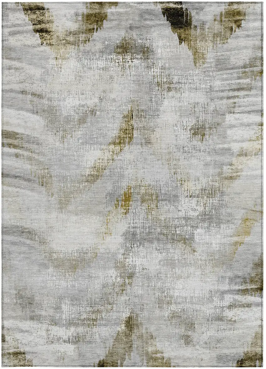 Taupe Gray And Brown Abstract Washable Indoor Outdoor Area Rug Photo 6