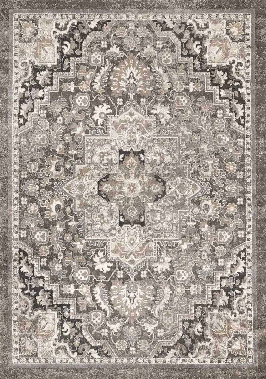 Taupe Gray And Brown Medallion Area Rug Photo 2