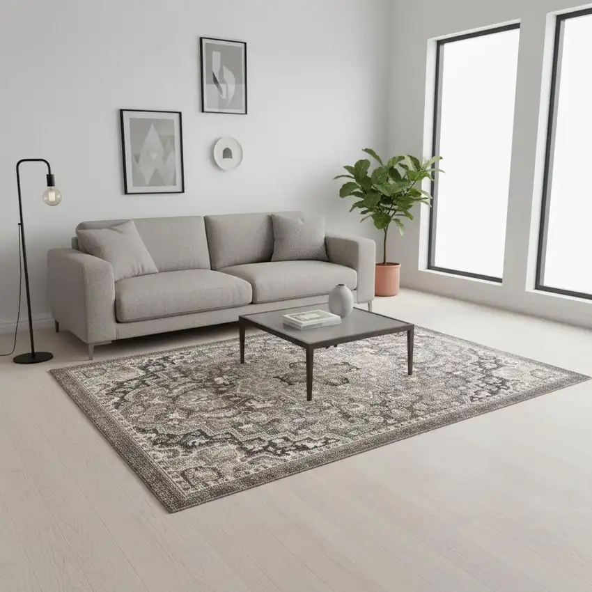 Taupe Gray And Brown Medallion Area Rug Photo 1