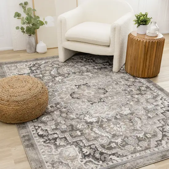 Taupe Gray And Brown Medallion Area Rug Photo 6