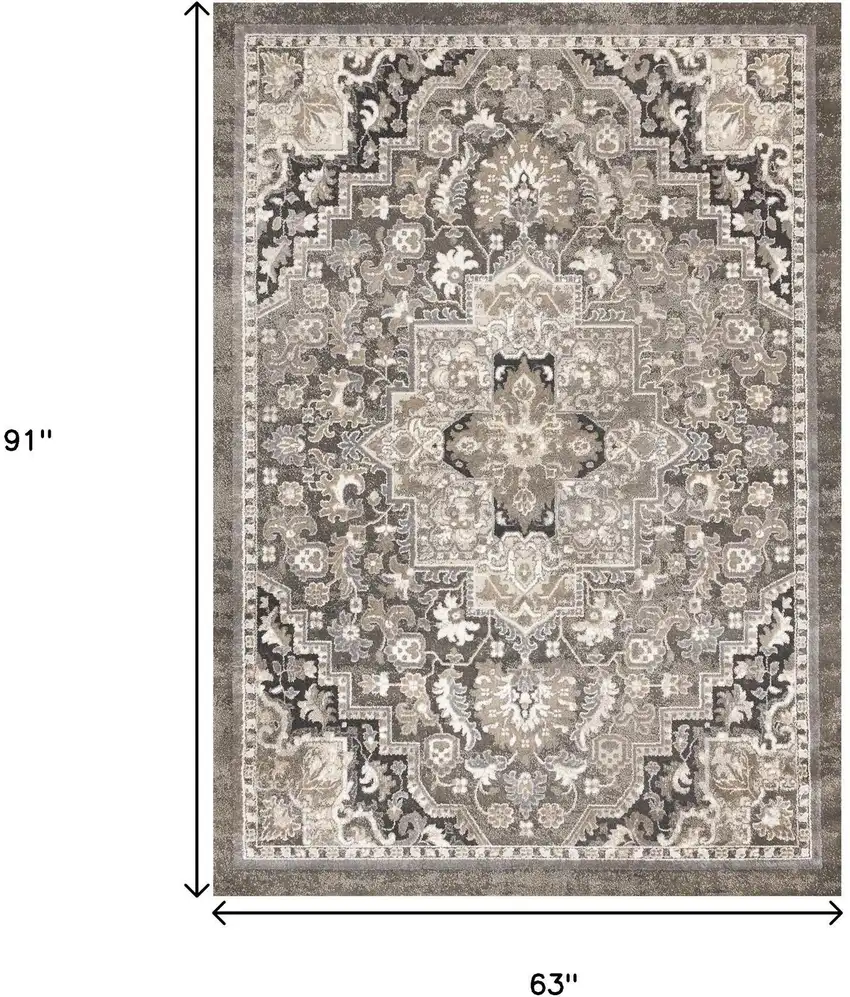 Taupe Gray And Brown Medallion Area Rug Photo 3