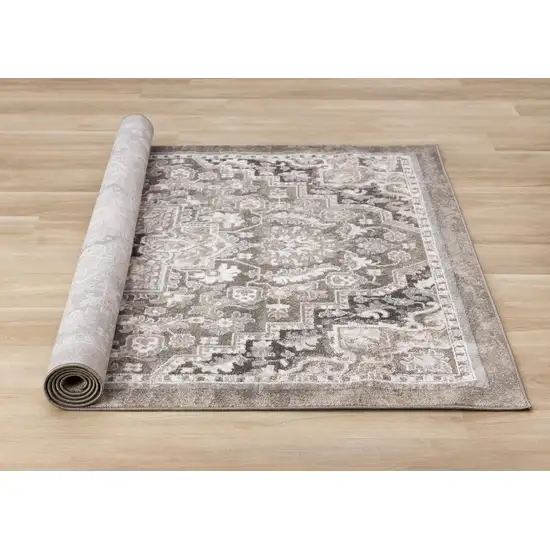 Taupe Gray And Brown Medallion Area Rug Photo 8