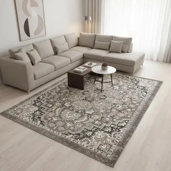 Taupe Gray And Brown Medallion Area Rug Photo 1