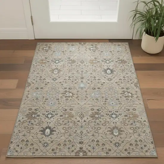 Taupe Gray And Brown Oriental Washable Area Rug With UV Protection Photo 2