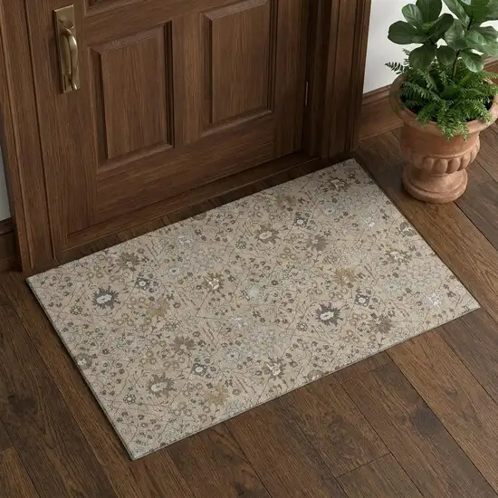 Taupe Gray And Brown Oriental Washable Area Rug With UV Protection Photo 1