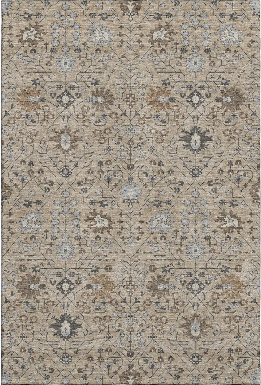 Taupe Gray And Brown Oriental Washable Area Rug With UV Protection Photo 1