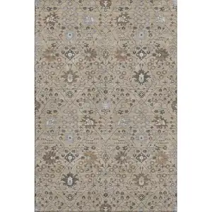 Photo of Taupe Gray And Brown Oriental Washable Area Rug With UV Protection