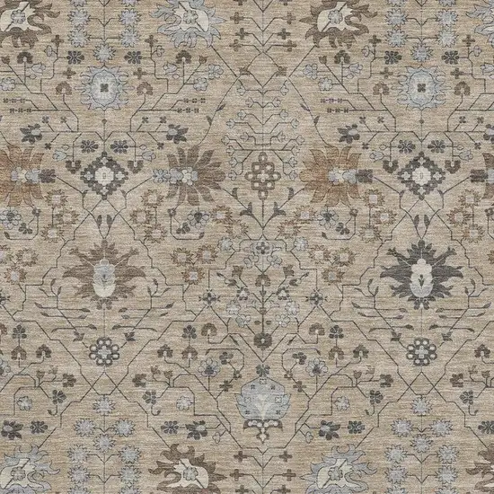Taupe Gray And Brown Oriental Washable Area Rug With UV Protection Photo 2