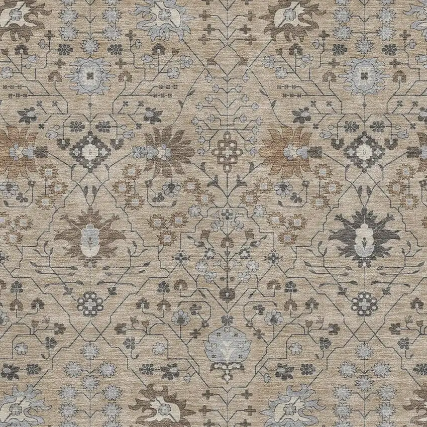 Taupe Gray And Brown Oriental Washable Area Rug With UV Protection Photo 2