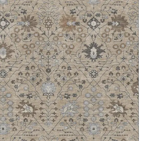 Taupe Gray And Brown Oriental Washable Area Rug With UV Protection Photo 2