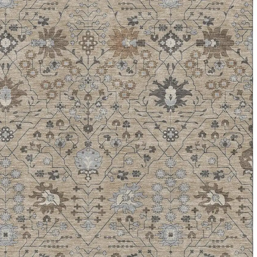 Taupe Gray And Brown Oriental Washable Area Rug With UV Protection Photo 2