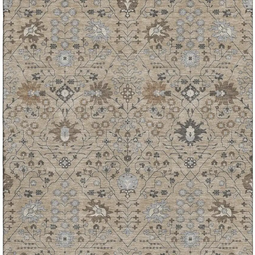 Taupe Gray And Brown Oriental Washable Area Rug With UV Protection Photo 3