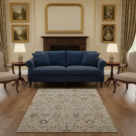 Taupe Gray And Brown Oriental Washable Area Rug With UV Protection Photo 2