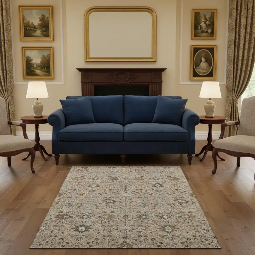 Taupe Gray And Brown Oriental Washable Area Rug With UV Protection Photo 2