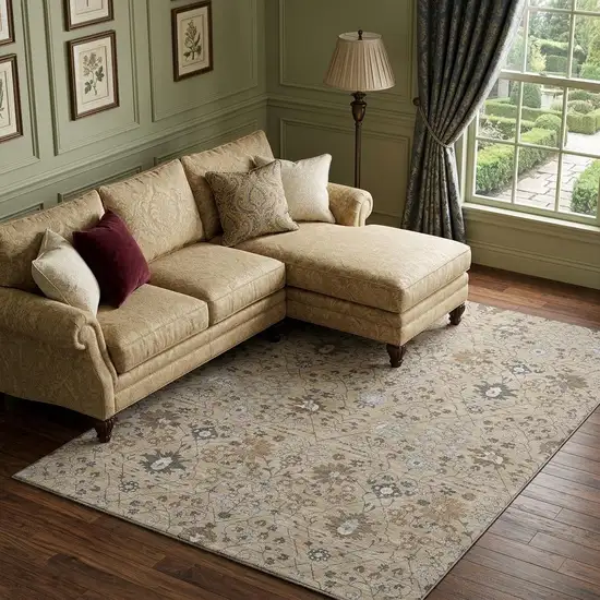 Taupe Gray And Brown Oriental Washable Area Rug With UV Protection Photo 1