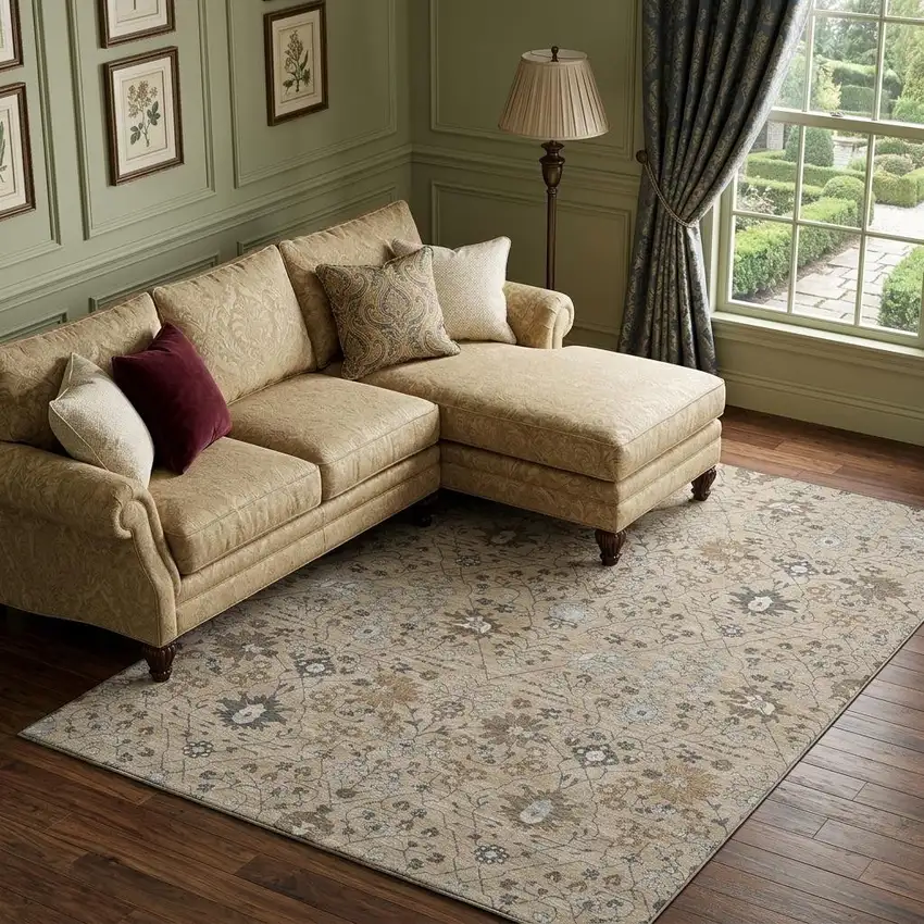 Taupe Gray And Brown Oriental Washable Area Rug With UV Protection Photo 1