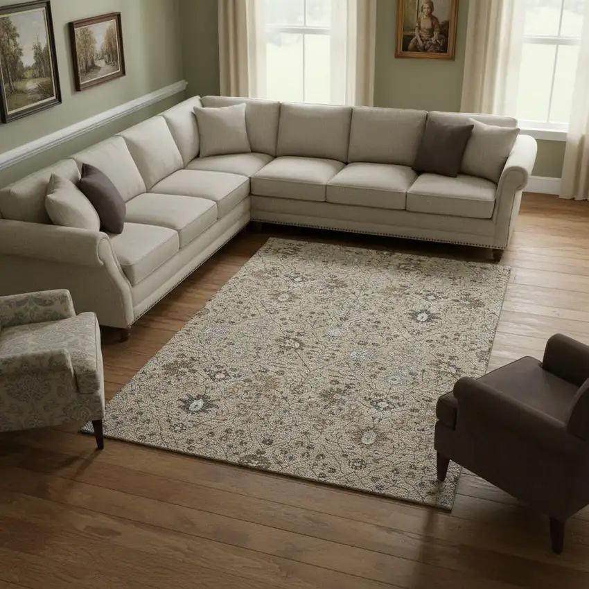 Taupe Gray And Brown Oriental Washable Area Rug With UV Protection Photo 2